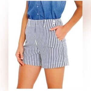 Ag Adriano Goldschmied Blue and White Striped High-Waist Shorts